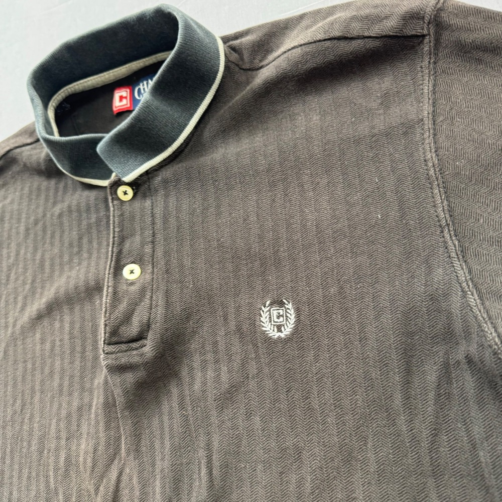 Chaps Mens Brown Herringbone Textured Polo Shirt Short Sleeve Size M